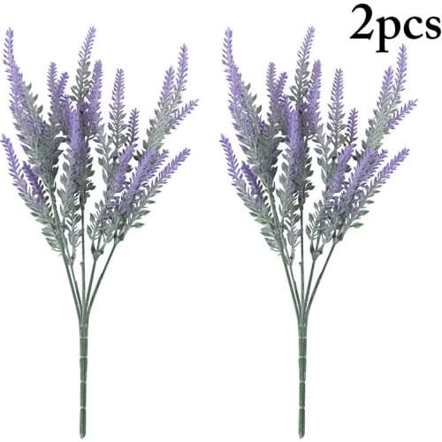 2 PCS Plastic Artificial Plant Lavender Flower Set Realistic Faux Lavender Flowers Bunch For Wedding Household Party Decoration