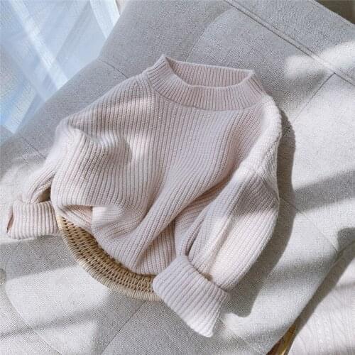 New Baby Girl Knitted Sweater Loose Sleeve Round Collar Candy Solid Color Pullover 0-6Year Children Fall Winter Clothing Outfits