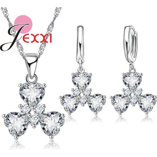 New Arrival Hot 925 Sterling Silver Engagement Jewelry Sets Lovely Heart Pendant Necklace Earrings Set Wholesale