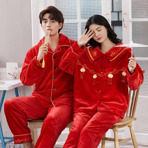 Couples Pajamas Women Autumn Winter Flannel Thickened Plush Coral Velvet Mens Homewear Set