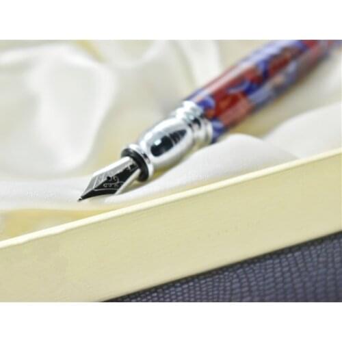 New Fuliwen Elizabeth Edition F2037 Celluloid Style Fountain Pen High Quality Red Acrylic Case Iridium Nib Gold Nib
