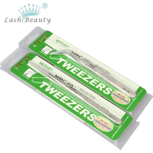 2 Sets Eyelash Tweezers for Eyelash Extension Tools Genuine VETUS Straight and Curved Tweezers ESD-11&ESD-15