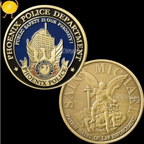 Phoenlx police department Coins Saint Michael Patron Saint of Law Enforcement Honor Challenge Coin Public Safety is Our Priority