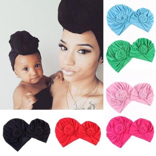 2Pcs Knot Turban Indian Hat Mother Girls Kids Turban Headband Hair Head Bands Wrap Accessories Headscarf Headwrap Headdress