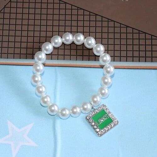Drop Ship Fashion Greek Sorority Jewelry White Pearl Green Incorporated Links Bracelets For Woman