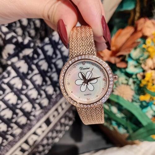 Luxury Brand Crystal Quartz WristWatch 10 Diamond Stainless Steel Watch Sign Letter Logo Mother of Pearl Shell Dial Clock