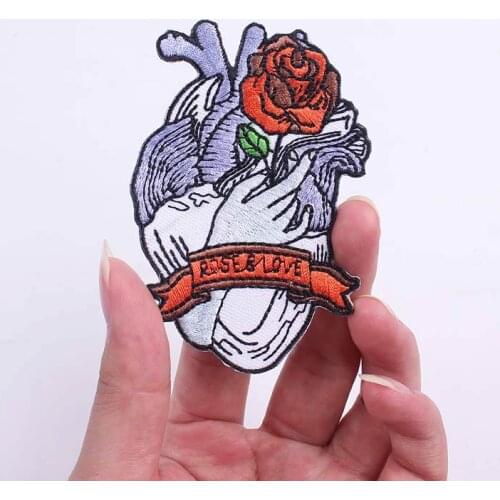Hand Flower Patch Iron On Patches For Clothing Hippie Heart Appliques On Clothes Punk Biker Patch Embroidered Patches Stripes