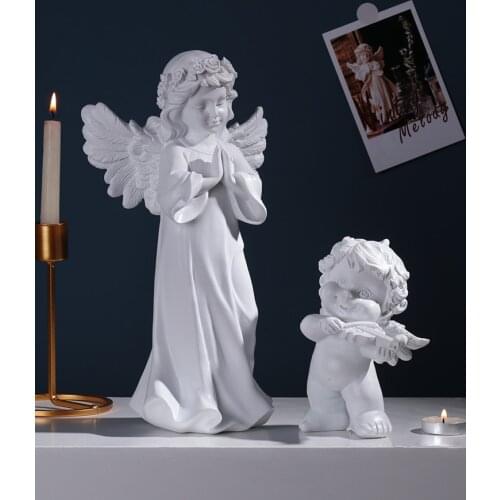 European-style Home White Angel Girl Decoration Crafts Creative Plaster Figure Sculpture Porch Wine Cabinet Art Ornaments