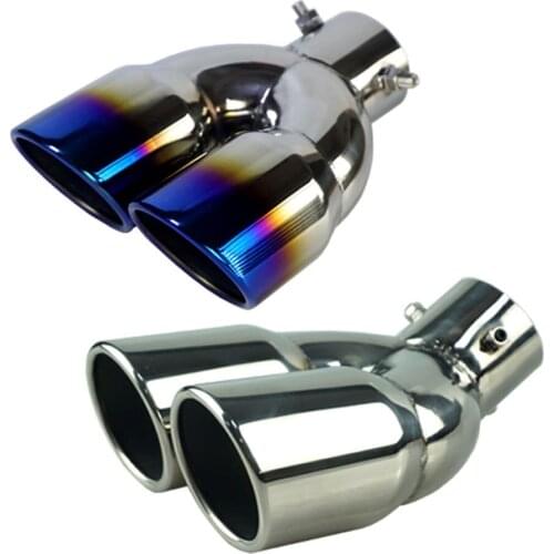 Universal Car Exhaust Pipe Muffler Double-Barrel Auto Vehicle Inlet Dual Rear Muffler Exhaust Tip Tail Pipe Noise Canceller