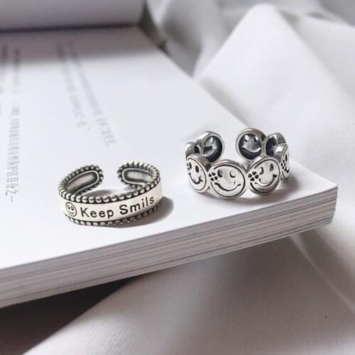 Punk Hip Hop Vintage Smiling Face Finger Rings for Women Keep Smiling Girl Opening Adjustable Ring Jewelry Gift