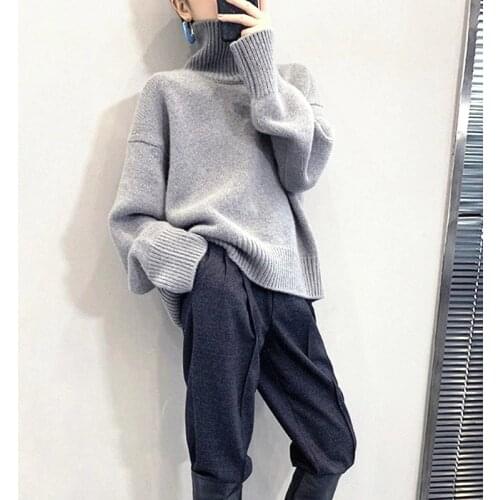 Autumn Winter Women Knitted Turtleneck Cashmere Sweater 2021 Casual Basic Pullover Jumper Batwing Long Sleeve Loose Tops