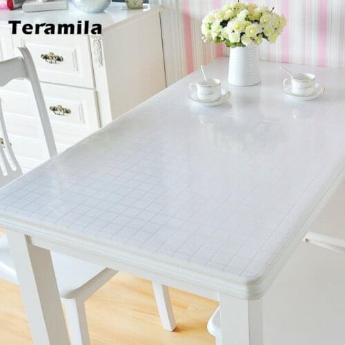 Teramila 1.0/1.2/1.5mm Waterproof Oilproof Transparent Table Cloth PVC Tablecloth Soft Glass For Kitchen Dining Table Cover Mat