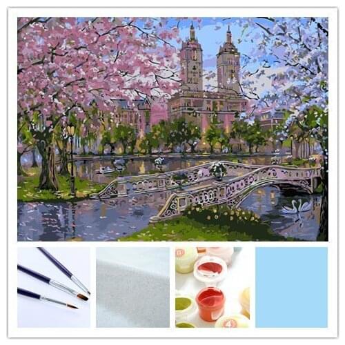 Frameless painting by numbers paint by numbers diy picture oil painting on canvas painting for home decor 4050 cherry town