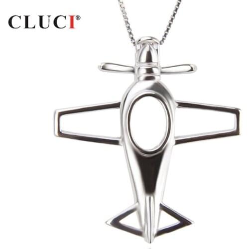 CLUCI 925 Sterling Silver Pendant Airplane Shaped Pearl Locket Silver 925 Women Jewelry Charms Pendant SC306SB
