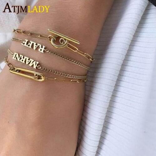 Gold Color Paper Clip Open Link Chain 16cm 18cm 100% 925 Sterling Silver Toggle Clasp Charm Bracelet For Women 2021 Fashion New