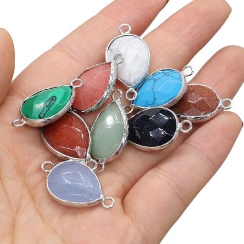 10Pcs Natural Stone Charms Connector Drop Shape Amethyst Malachite Sandstone Pendants for Jewelry Making DIY Necklace Earring