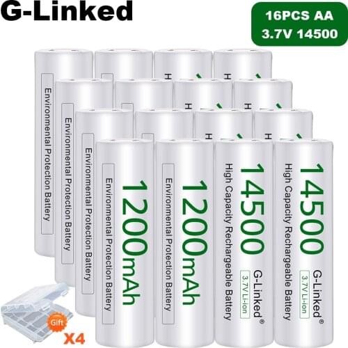 16PCS G-Linked AA 14500 1200mAh 3.7V Li-ion Rechargeable Li-ion Batteries 3.7V Lithium Li-ion 14500 Rechargeable Battery 14500
