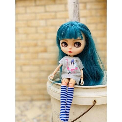2pcs/set Blyth/Barbies clothes, cool pattern printing short T-shirt + striped socks, can be used for 1/6 doll accessories