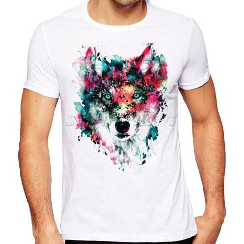 2019 Newest Summer Fashion Colorful Wolf Printed T Shirt Mens Cool Design High Quality Tops Custom Hipster Tees