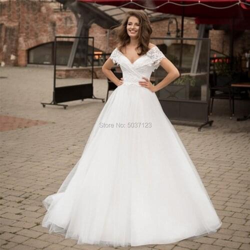2020 Elegant Off The Shoulder Wedding Dresses Lace Appliques A-Line Princess Bridal Gowns Country Bride Dress Robe De Mariage