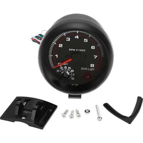 3.75" Car Universal Black Tachometer Gauge Digital Engine Tach White Inter Shift Light 0-8000 RPM For 4, 6, 8 cylinder engines