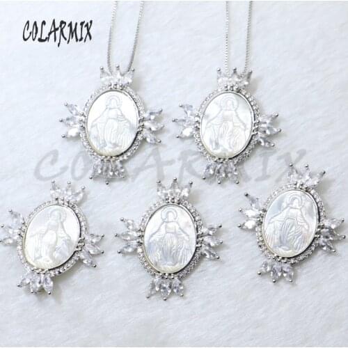 4 Pcs Virgin Mary medal pendant zircon &Shell pendant necklace jewelry gift for lady Wholesale jewelry gift for lady 50109