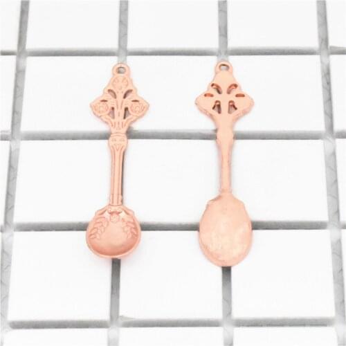 5pcs/lot 63x14mm Rose Gold Color Plated Soup spoon Charms Pendants For Making DIY Jewelry, Jewelry Accessories wholesale