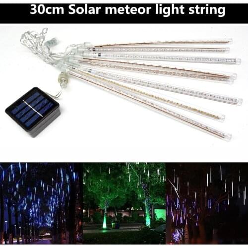 8 Tubes/Set LED 30cm Meteor Shower Solar Lamp Falling Rain Fairy String Lights Ultra Bright Drop Decoration Light