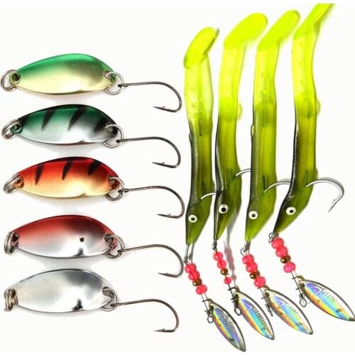 9pcs Metal Spoon Spinner Bait Soft Squid Fishing Lures Jig Heads Assorted Pesca Fish Tackle