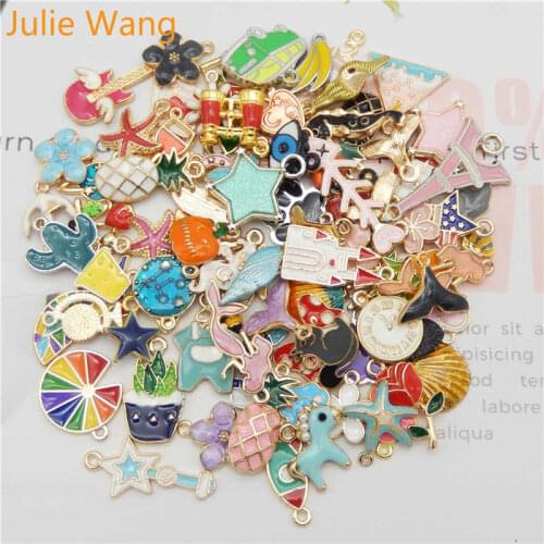 Julie Wang 10PCS Enamel Charms Alloy Random Mixed Flowers Animal Plant Necklace Pendant Bracelet Jewelry Making Accessory