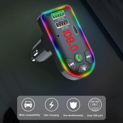 F7 Dual USB Fast Charger Car Accessories Bluetooth FM Transmitter Wireless FM Radio Car Adapter PD+4.1A USB Charger