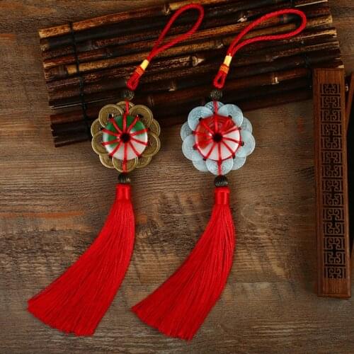 DIY Chinese Knot Pendant 10 Emperors Copper Coins with Jade Craft Tassels Decoration New Year Gifts Chinese Knots Tassel Fringe