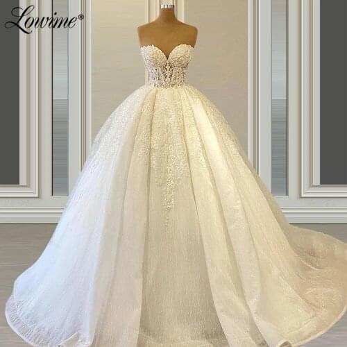 Princess Applique Beaded Long Wedding Dresses A-Line Ivory Brides Dresses Turkish Wedding Gowns Custom Made Robe De Mariee 2021