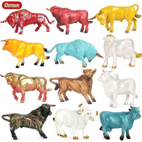 Oenux Colorful Farm Milk Cow Animals Action Figures Cattle Calf Figurine Pvc Cute Model Miniature Educational Toys Kid Gift