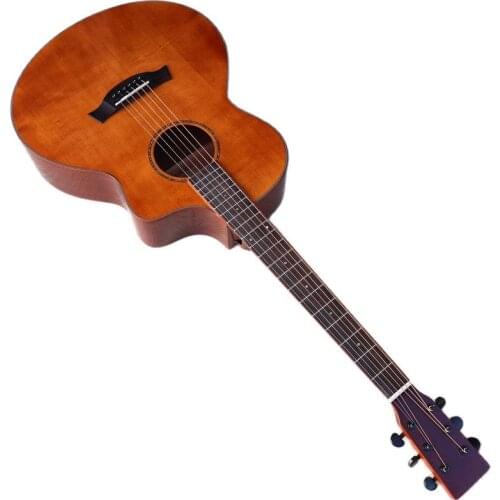 Orange color solid wood spruce top acoustic guitar high gloss cutaway design 40 inch 6 string folk guitar 2020 new arrival