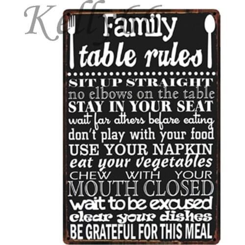 [ Kelly66 ] Family Table Rules Metal Sign Tin Poster Home Decor Bar Wall Art Painting 20*30 CM Size y-1947