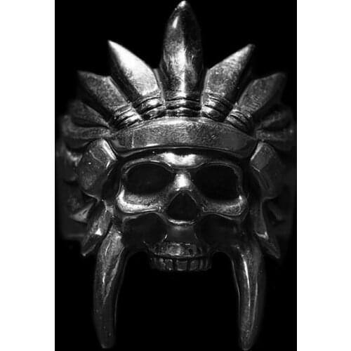 Vintage Mens African Tribal Chief Chieftain Ring Cool Mens 316L Stainless Steel Skull Ring Retro Men Biker Punk Party Jewelry