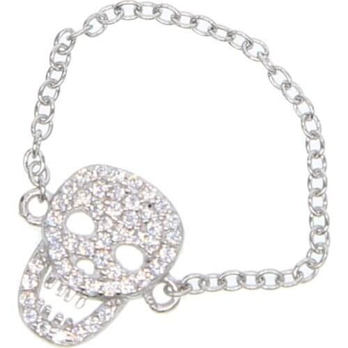 Simple chain band ring with cz skull charm SIZE 6 7 8 finger daily jewelry ring