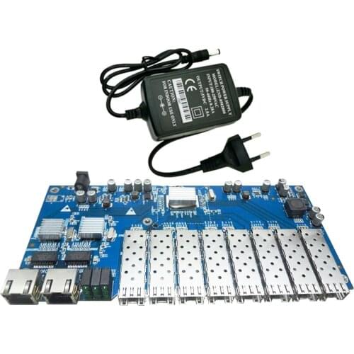 Gigabit Ethernet switch PCBA Board Ethernet Fiber Optical Media Converter 8*SFP and 2*RJ45 Port 1000M &1.25G SFP With Power