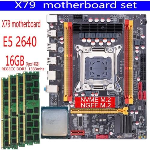X79 motherboard set LGA2011 motherboard with Xeon LGA2011 E5 2640 4GB X 4PCS =16GB 1333MHz 10600R DDR3 ECC REG memory NVME