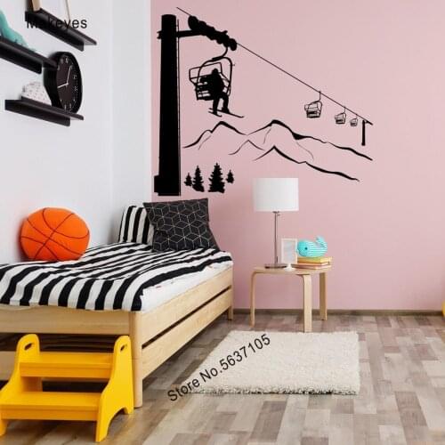 Makeyes Ski Lift Wall Decals Sports Wall Sticker Vinyl Art Home Livingroom Decoration Winter Skiing Wallpaper Wall Decor Q694