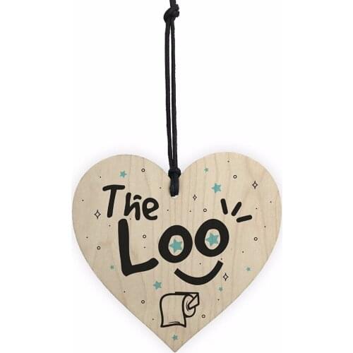 Meijiafei Shabby Chic The Loo Hanging Wooden Heart Toilet Plaque Door,Wall Sign Home Signs