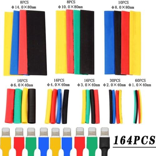 164pcs wire heat shrinkable tube cable sleeve automobile cable sleeve kit polyolefin heat shrinkable tube sleeve mixed color
