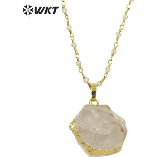 WT-N1029 WKT Wholesale Jewelry Natural Qurtz Crystal Pendant Necklace Clean Crystal 18 inches Beads Chain For Gifts Gift
