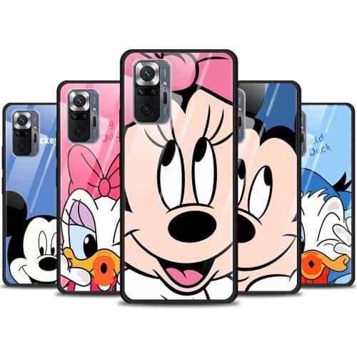 Mickey Minnie Couple for Xiaomi Redmi Note 10 Pro Max 10S 9T 9S 9 8T 8 7 Pro 5G Luxury Tempered Glass Phone Case Cover