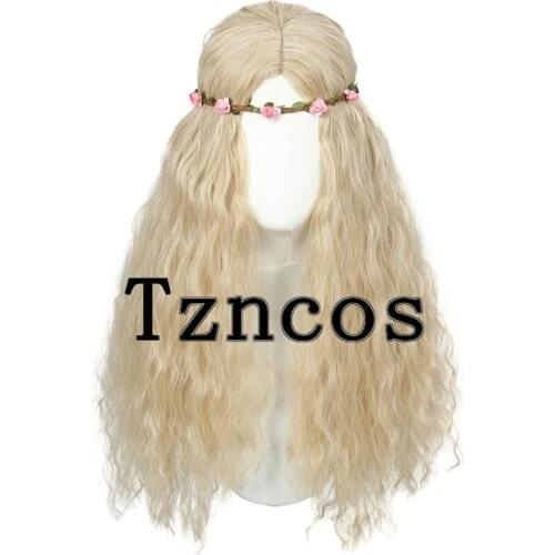Tzncos Carole Baskin Wig with Flower Crown Light Gold Long Wig Heat Resistant Synthetic Hair