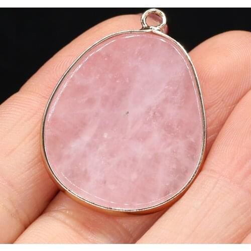 Natural Stone Crystal Pendants Big Water Drop Gold-plated Pink Quartzs for DIY Necklace Earring Girls Gift Accessories