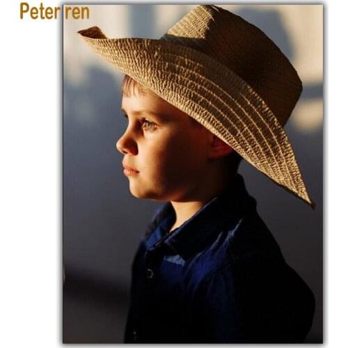 Diy Diamond painting cross stitch portrait Square\Round mosaic Rhinestone Full Diamond embroidery Little boy wearing a straw hat