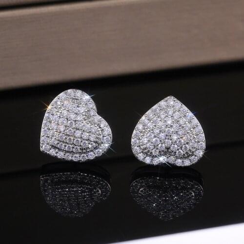 Exquisite Crystal Zirconia Heart Stud Earrings for Women Bling Shiny Geometric Earrings Fashion Party Wedding Jewelry Brincos