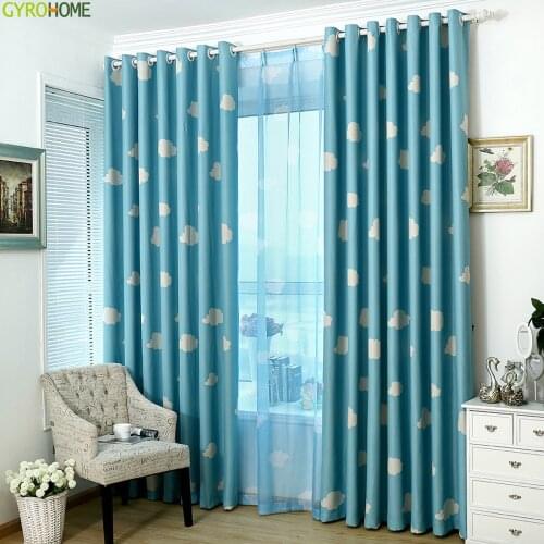 Blue Sky White Cloud Print Curtains for Kids Bedroom Boys Girls Cartoon Home Decor Window Tulle